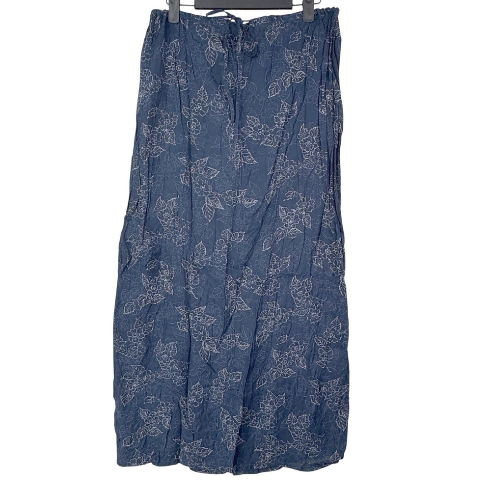 Cherokee Navy Floral Print Maxi Skirt Rayon Size M Cottage Core Academia Boho